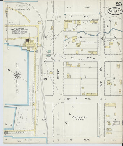 Sanborn Fire Insurance Map from Ashland, Ashland County, Wisconsin (1890), Sheet #0025 - Complete Map Set gallery image, historic Sanborn map, vintage wall art, Wisconsin Wisconsin