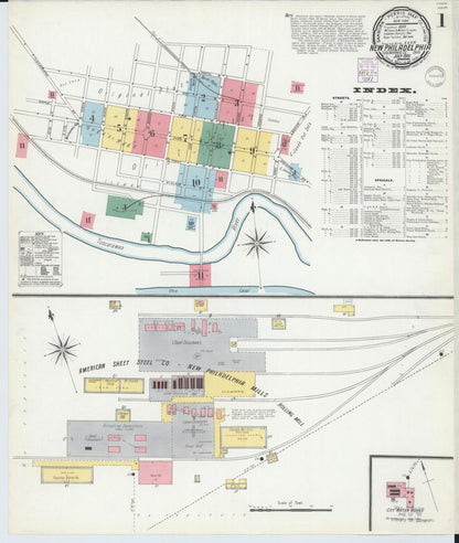 Sanborn Fire Insurance Map from New Philadelphia, Tuscarawas County, Ohio (1901), Sheet #0001 - Historic Sanborn Fire Insurance Map Print, vintage old map wall art, antique decor, genealogy gift, Ohio Ohio map