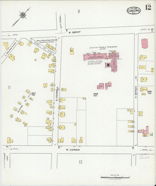 Sanborn Fire Insurance Map from Concord, Cabarrus County, North Carolina (1921), Sheet #0012 - Historic Sanborn Fire Insurance Map Print, vintage old map wall art, antique decor, genealogy gift, North Carolina North Carolina map