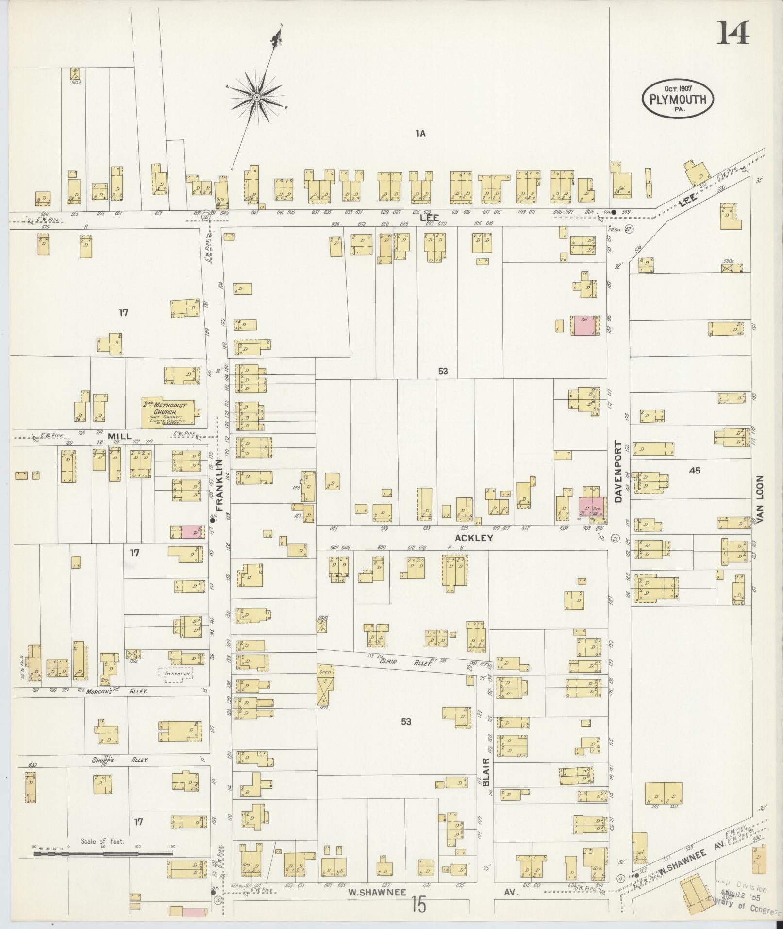 Sanborn Fire Insurance Map from Plymouth, Luzerne County, Pennsylvania (1907), Sheet #0014 - Complete Map Set gallery image, historic Sanborn map, vintage wall art, Pennsylvania Pennsylvania