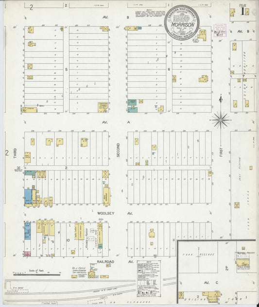 Sanborn Fire Insurance Map from Morrison, Noble County, Oklahoma (1905), Sheet #0001 - Historic Sanborn Fire Insurance Map Print, vintage old map wall art, antique decor, genealogy gift, Oklahoma Oklahoma map