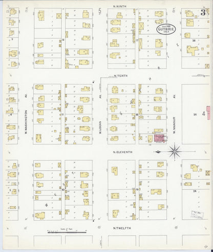 Sanborn Fire Insurance Map from Guthrie, Logan County, Oklahoma (1908), Sheet #0003 - Complete Map Set gallery image, historic Sanborn map, vintage wall art, Oklahoma Oklahoma