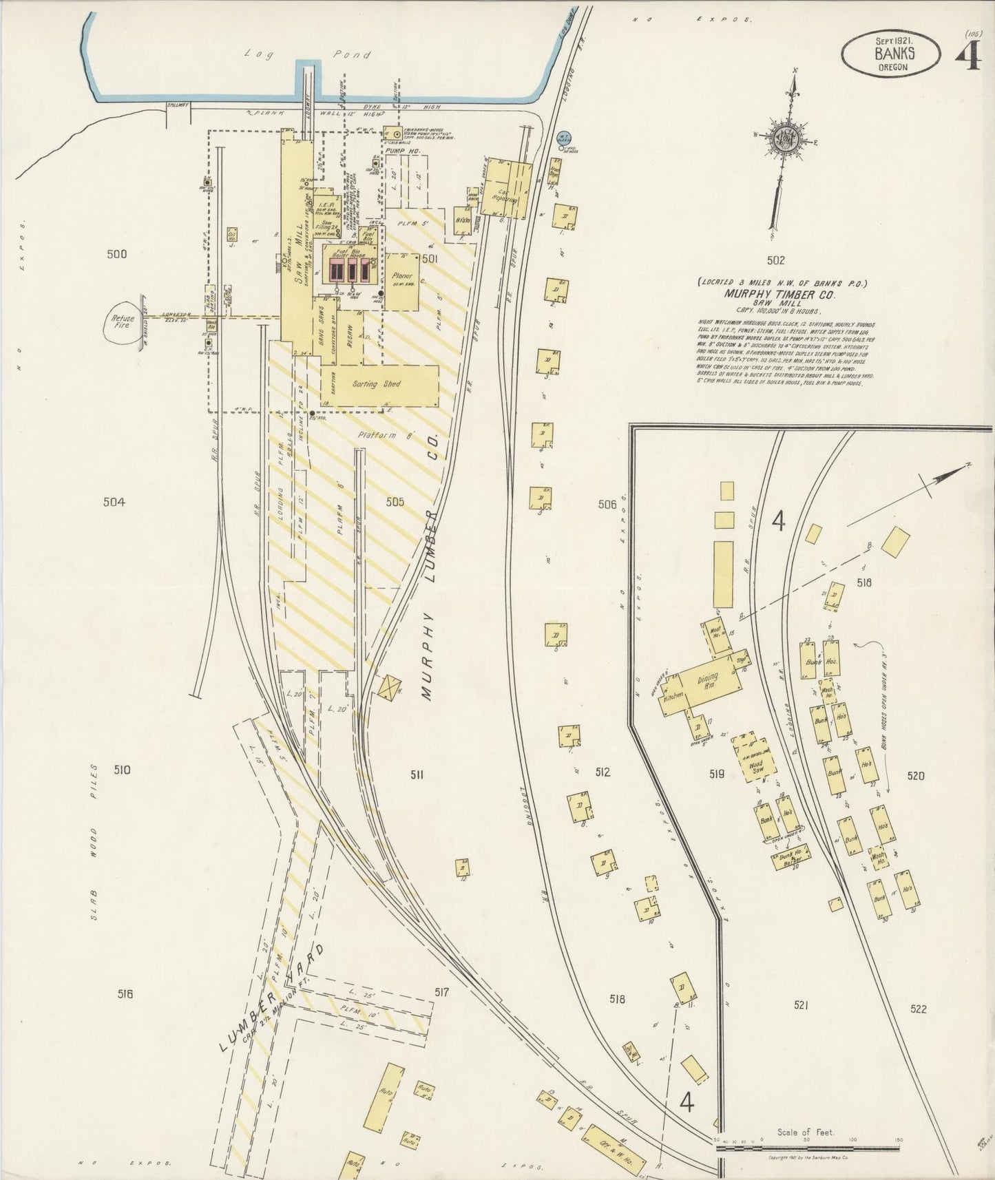 Sanborn Fire Insurance Map from Banks, Washington County, Oregon (1921), Sheet #0004 - Complete Map Set gallery image, historic Sanborn map, vintage wall art, Oregon Oregon
