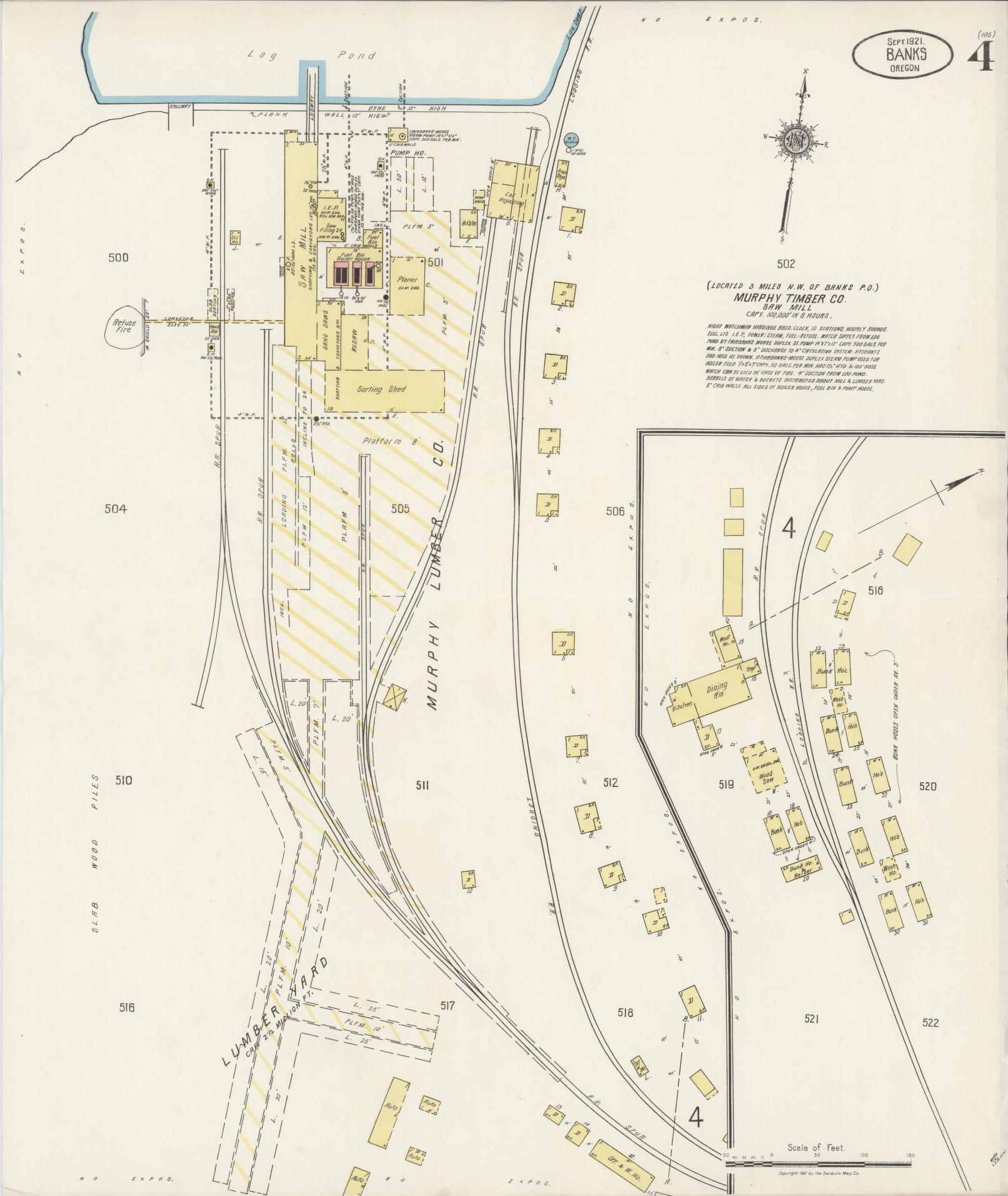 Sanborn Fire Insurance Map from Banks, Washington County, Oregon (1921), Sheet #0004 - Complete Map Set gallery image, historic Sanborn map, vintage wall art, Oregon Oregon