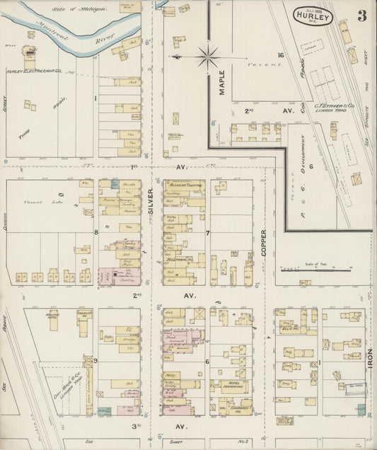 Sanborn Fire Insurance Map from Hurley, Iron County, Wisconsin (1888), Sheet #0003 - Historic Sanborn Fire Insurance Map Print, vintage old map wall art, antique decor, genealogy gift, Wisconsin Wisconsin map