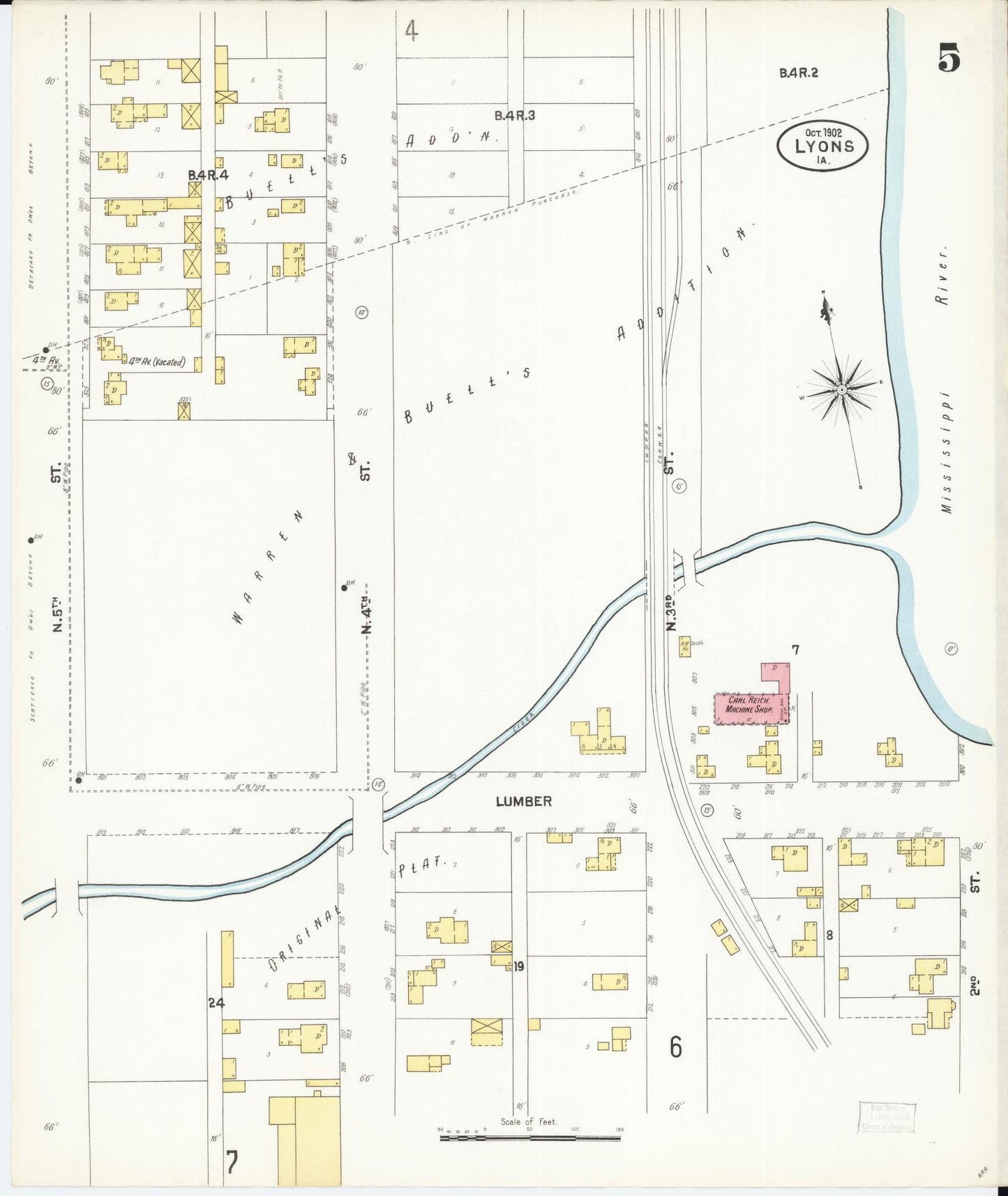 Sanborn Fire Insurance Map from Lyons, Clinton County, Iowa (1902), Sheet #0005 - Historic Sanborn Fire Insurance Map Print