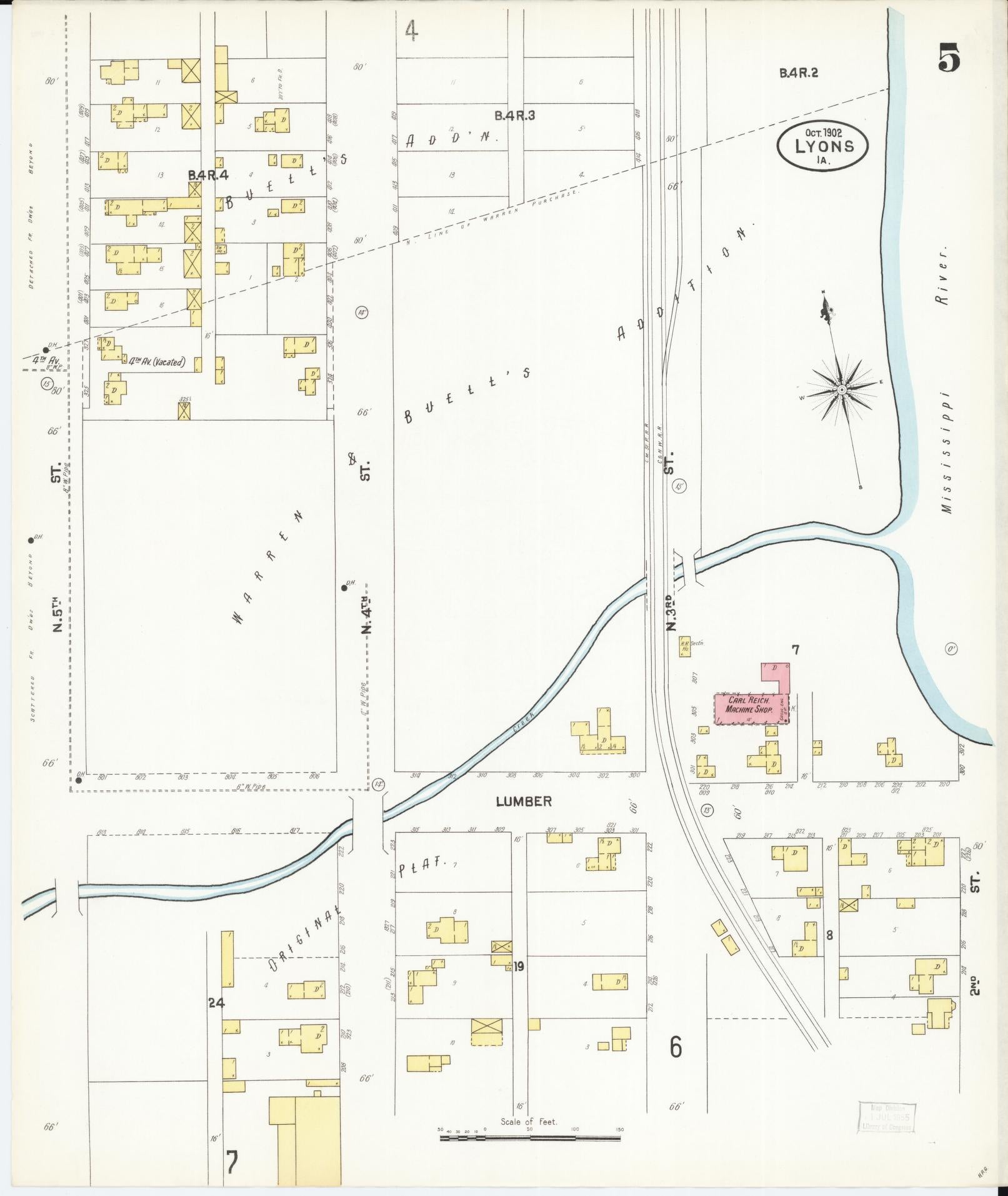 Sanborn Fire Insurance Map from Lyons, Clinton County, Iowa (1902), Sheet #0005 - Historic Sanborn Fire Insurance Map Print