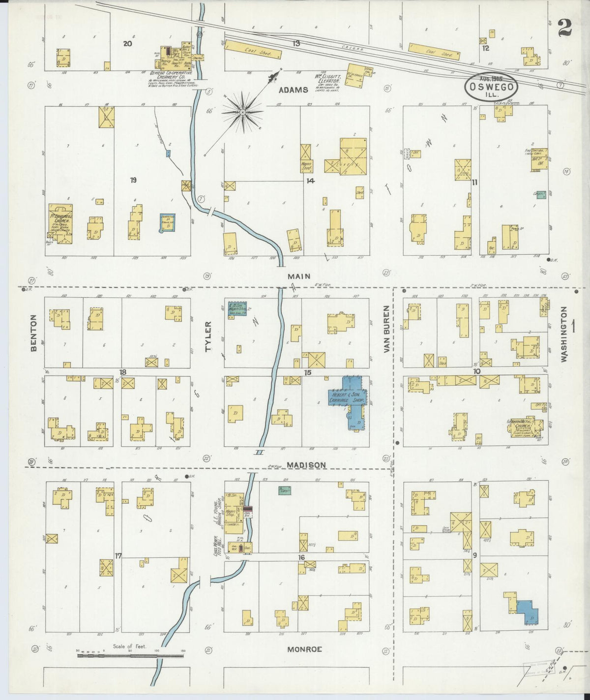 Sanborn Fire Insurance Map from Oswego, Kendall County, Illinois (1905), Sheet #0002 - Complete Map Set gallery image, historic Sanborn map, vintage wall art, Illinois Illinois