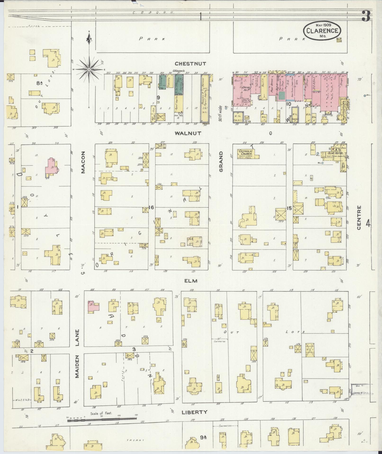 Sanborn Fire Insurance Map from Clarence, Shelby County, Missouri (1909), Sheet #0003 - Complete Map Set gallery image, historic Sanborn map, vintage wall art, Missouri Missouri