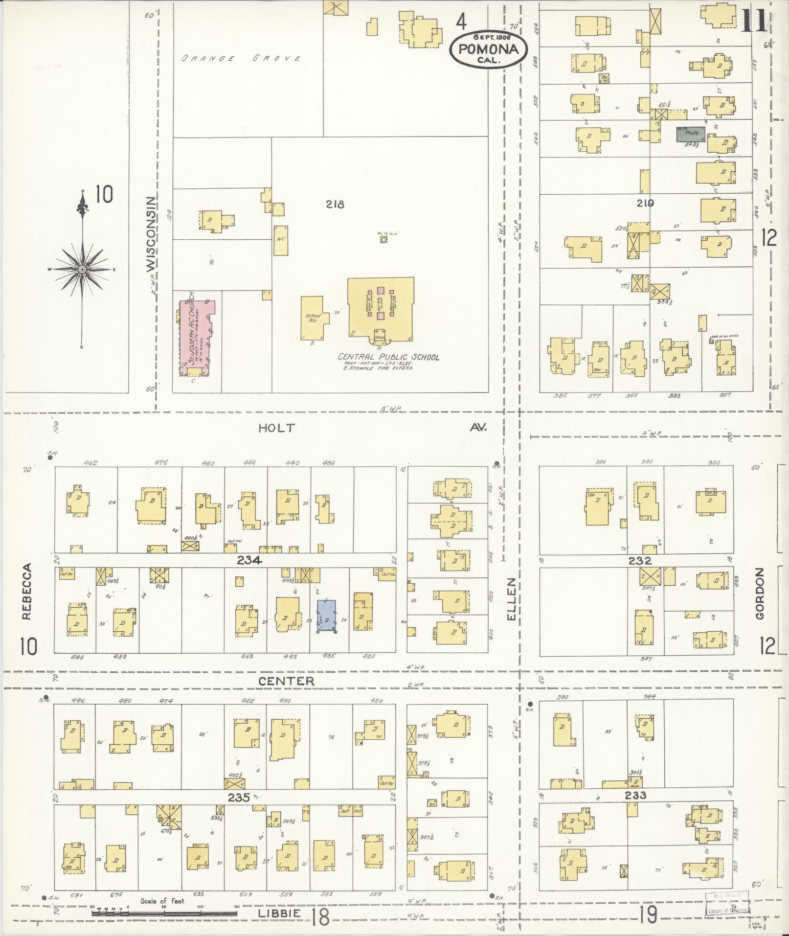 Sanborn Fire Insurance Map from Pomona, Los Angeles County, California (1906), Sheet #0011 - Complete Map Set gallery image, historic Sanborn map, vintage wall art, California California