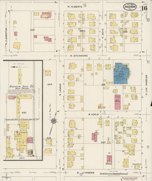 Sanborn Fire Insurance Map from Anaheim, Orange County, California (1922), Sheet #0016 - Historic Sanborn Fire Insurance Map Print, vintage old map wall art, antique decor, genealogy gift, California California map