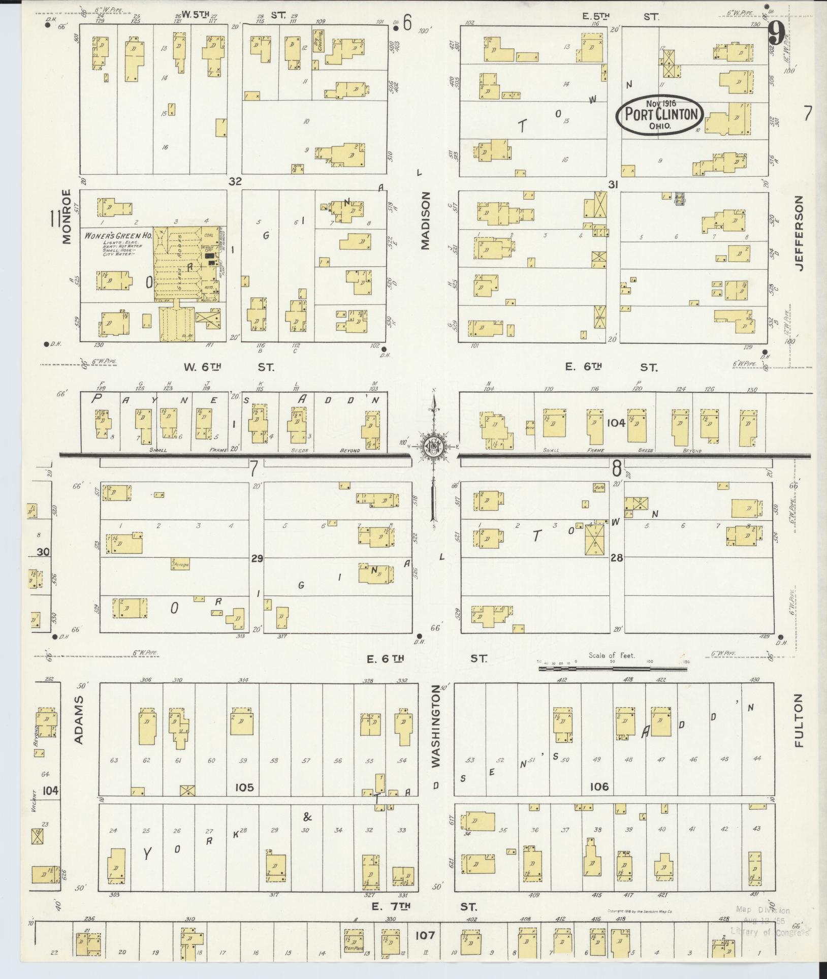 Sanborn Fire Insurance Map from Port Clinton, Ottawa County, Ohio (1916), Sheet #0009 - Complete Map Set gallery image, historic Sanborn map, vintage wall art, Ohio Ohio