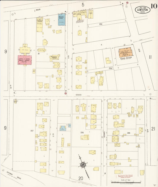 Sanborn Fire Insurance Map from Lewiston, Nez Perce County, Idaho (1918), Sheet #0010 - Historic Sanborn Fire Insurance Map Print, vintage old map wall art, antique decor, genealogy gift, Idaho Idaho map