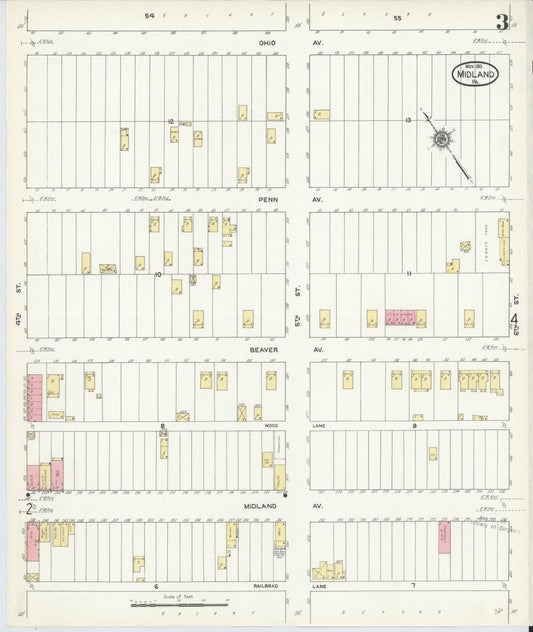 Sanborn Fire Insurance Map from Midland, Beaver County, Pennsylvania (1911), Sheet #0003 - Historic Sanborn Fire Insurance Map Print, vintage old map wall art, antique decor, genealogy gift, Pennsylvania Pennsylvania map