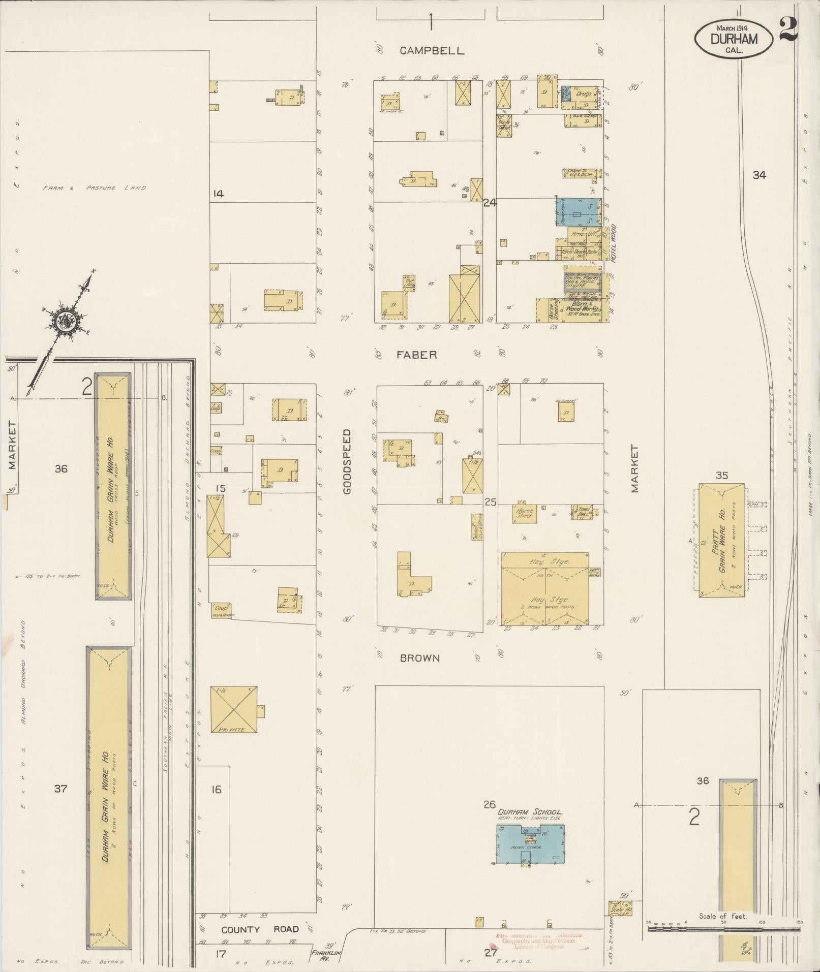 Sanborn Fire Insurance Map from Durham, Butte County, California (1914), Sheet #0002 - Historic Sanborn Fire Insurance Map Print, vintage old map wall art, antique decor, genealogy gift, California California map