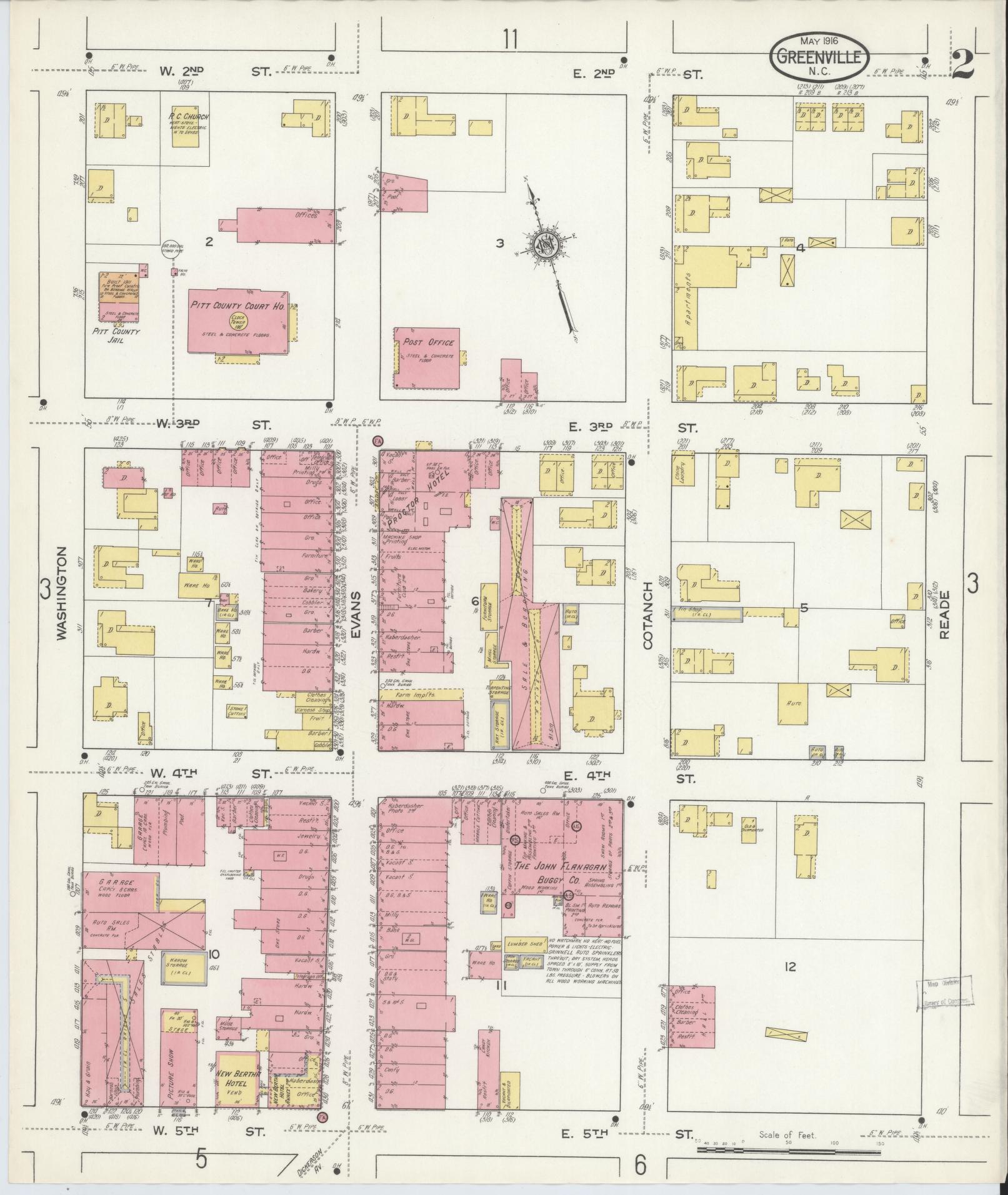 Sanborn Fire Insurance Map from Greenville, Pitt County, North Carolina (1916), Sheet #0002 - Complete Map Set gallery image, historic Sanborn map, vintage wall art, North Carolina North Carolina