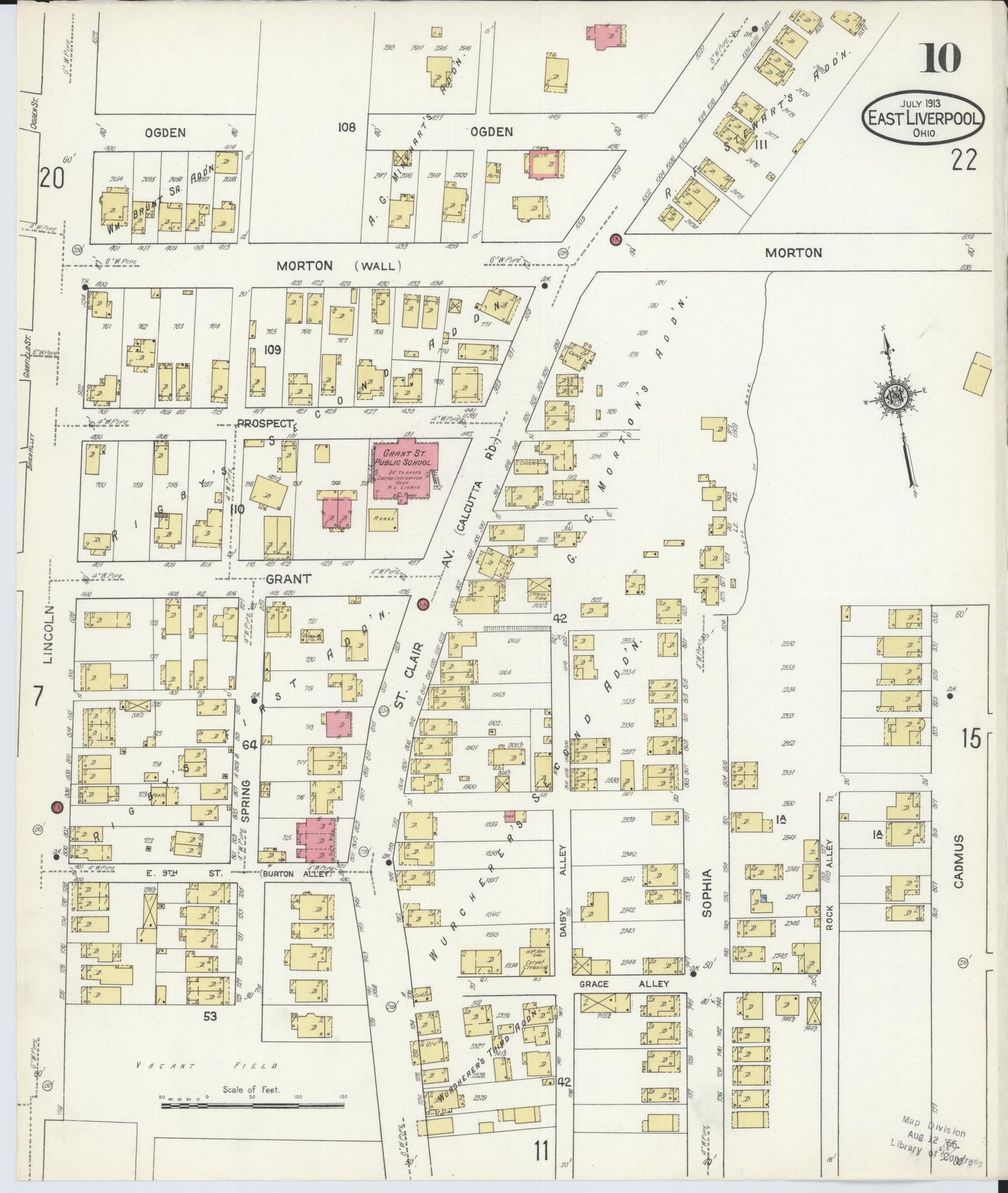 Sanborn Fire Insurance Map from East Liverpool, Columbiana County, Ohio (1913), Sheet #0010 - Historic Sanborn Fire Insurance Map Print, vintage old map wall art, antique decor, genealogy gift, Ohio Ohio map