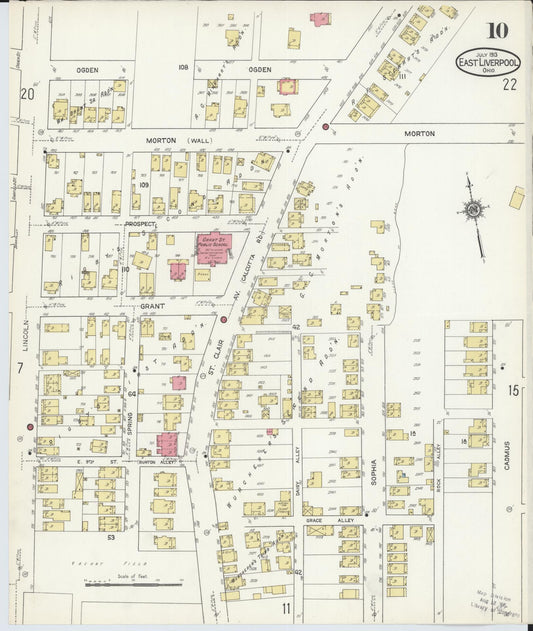 Sanborn Fire Insurance Map from East Liverpool, Columbiana County, Ohio (1913), Sheet #0010 - Historic Sanborn Fire Insurance Map Print, vintage old map wall art, antique decor, genealogy gift, Ohio Ohio map