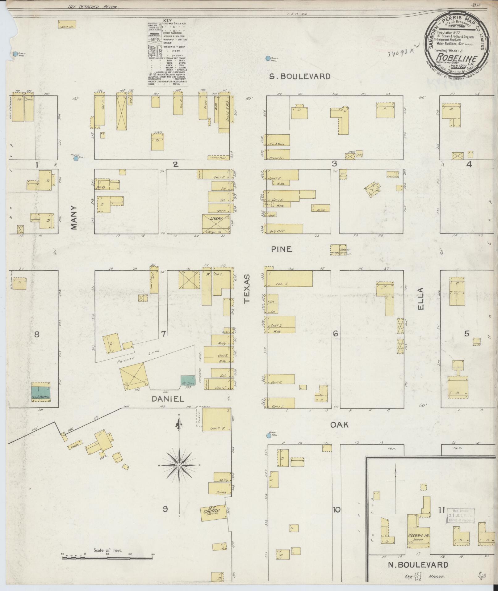 Sanborn Fire Insurance Map from Robeline, Natchitoches Parish, Louisiana. (1892) – Historic Sanborn Fire Insurance Map Print