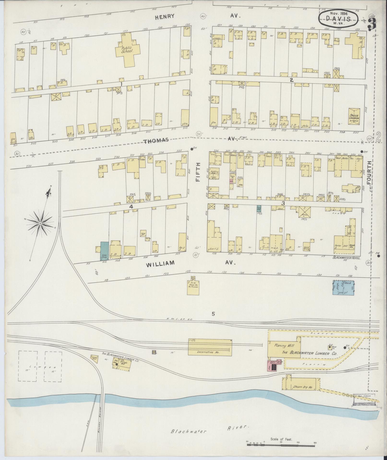 Sanborn Fire Insurance Map from Davis, Tucker County, West Virginia (1894), Sheet #0003 - Complete Map Set gallery image, historic Sanborn map, vintage wall art, West Virginia West Virginia