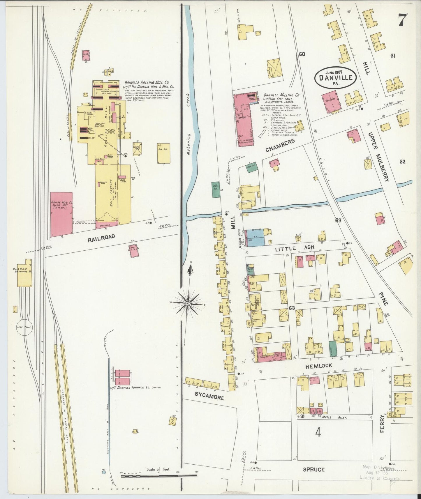 Sanborn Fire Insurance Map from Danville, Montour County, Pennsylvania (1907), Sheet #0007 - Historic Sanborn Fire Insurance Map Print, vintage old map wall art, antique decor, genealogy gift, Pennsylvania Pennsylvania map
