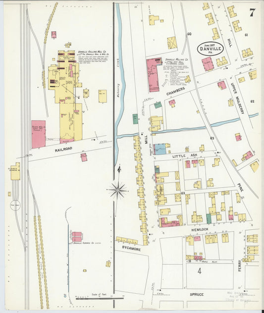 Sanborn Fire Insurance Map from Danville, Montour County, Pennsylvania (1907), Sheet #0007 - Historic Sanborn Fire Insurance Map Print, vintage old map wall art, antique decor, genealogy gift, Pennsylvania Pennsylvania map