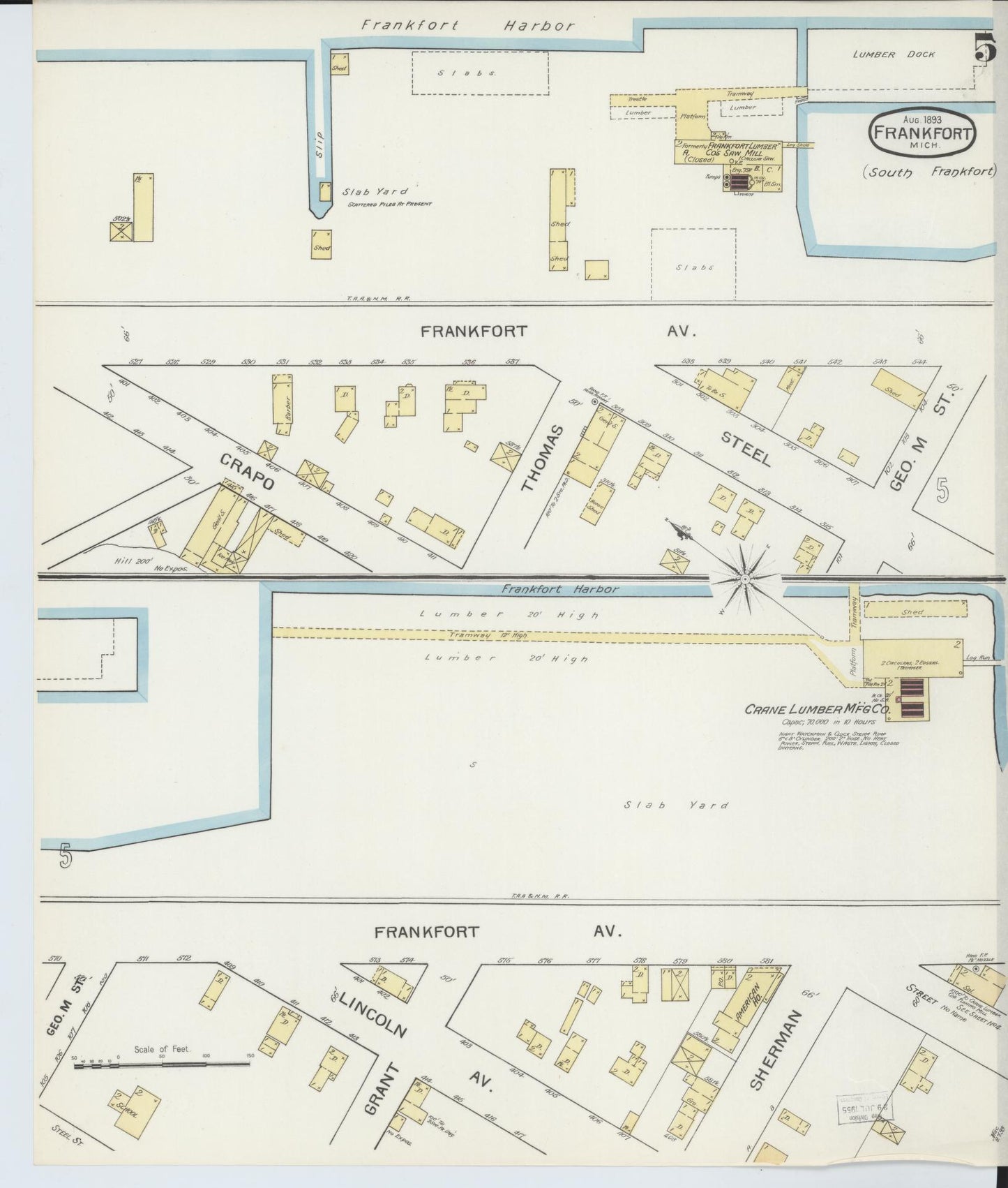 Sanborn Fire Insurance Map from Frankfort, Benzie County, Michigan (1893), Sheet #0005 - Complete Map Set gallery image, historic Sanborn map, vintage wall art, Michigan Michigan