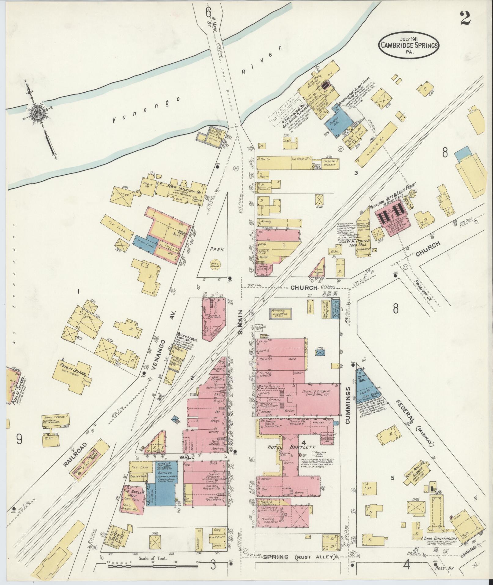 Sanborn Fire Insurance Map from Cambridge Springs, Crawford County, Pennsylvania (1911), Sheet #0002 - Historic Sanborn Fire Insurance Map Print, vintage old map wall art, antique decor, genealogy gift, Pennsylvania Pennsylvania map