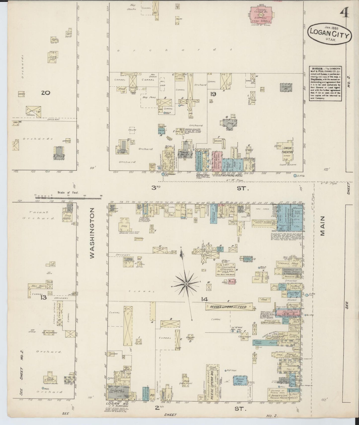 Sanborn Fire Insurance Map from Logan, Cache County, Utah (1885), Sheet #0004 - Complete Map Set gallery image, historic Sanborn map, vintage wall art, Utah Utah