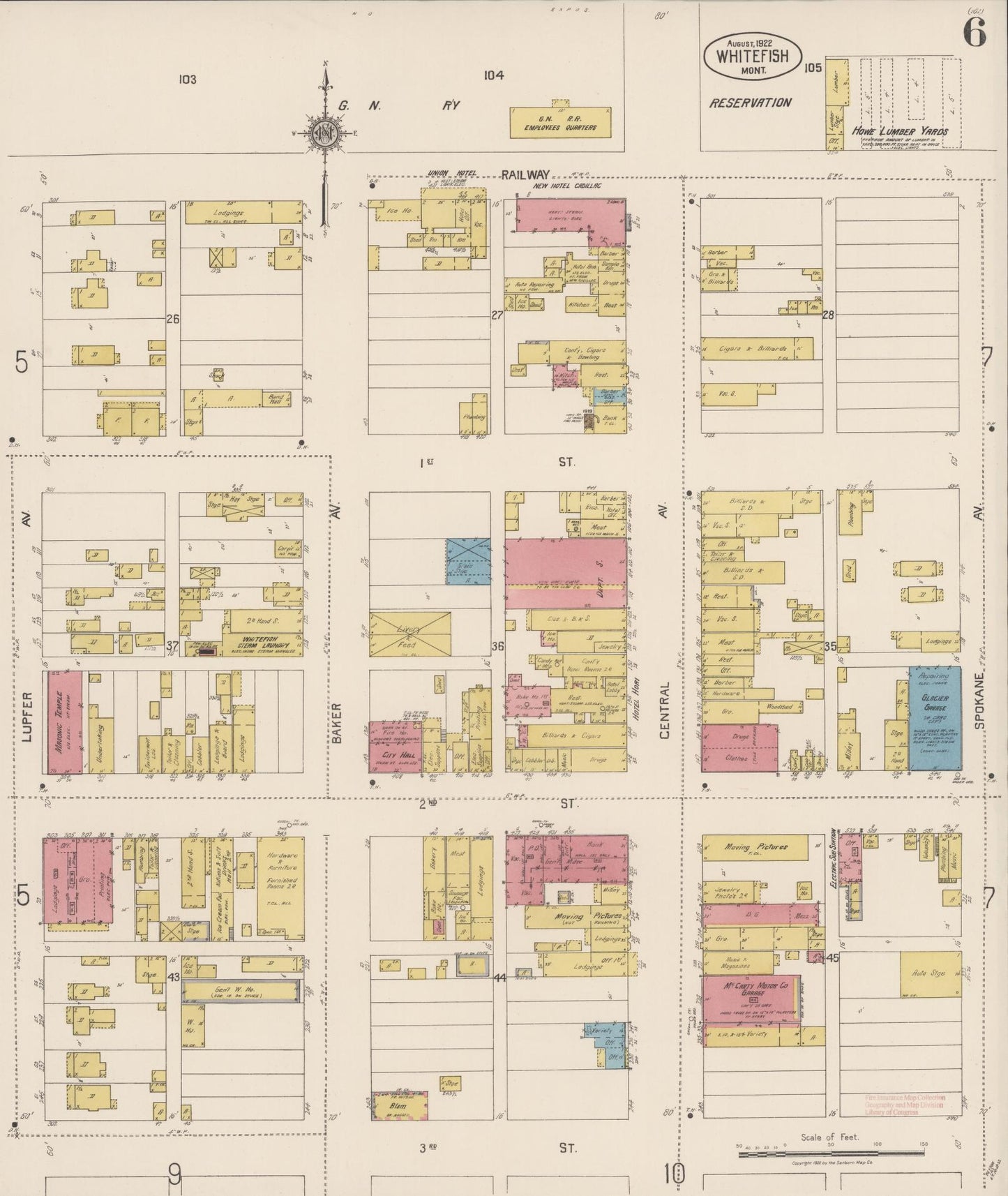 Sanborn Fire Insurance Map from Whitefish, Flathead County, Montana (1922), Sheet #0006 - Complete Map Set gallery image, historic Sanborn map, vintage wall art, Montana Montana