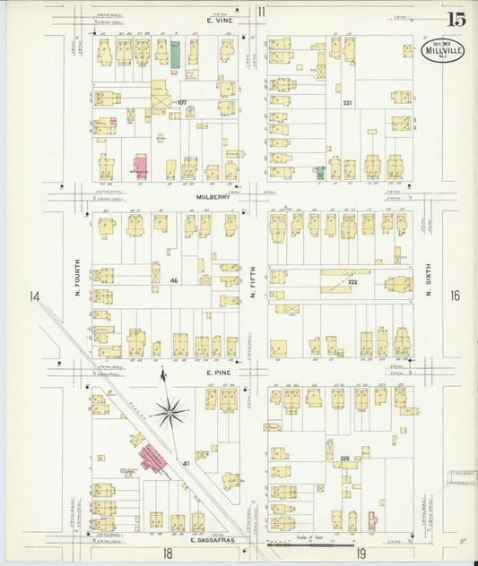 Sanborn Fire Insurance Map from Millville, Cumberland County, New Jersey (1908), Sheet #0015 - Historic Sanborn Fire Insurance Map Print, vintage old map wall art, antique decor, genealogy gift, New Jersey New Jersey map