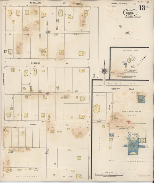 Sanborn Fire Insurance Map from Buhl, Twin Falls County, Idaho (1940), Sheet #0013 - Historic Sanborn Fire Insurance Map Print, vintage old map wall art, antique decor, genealogy gift, Falls Idaho map