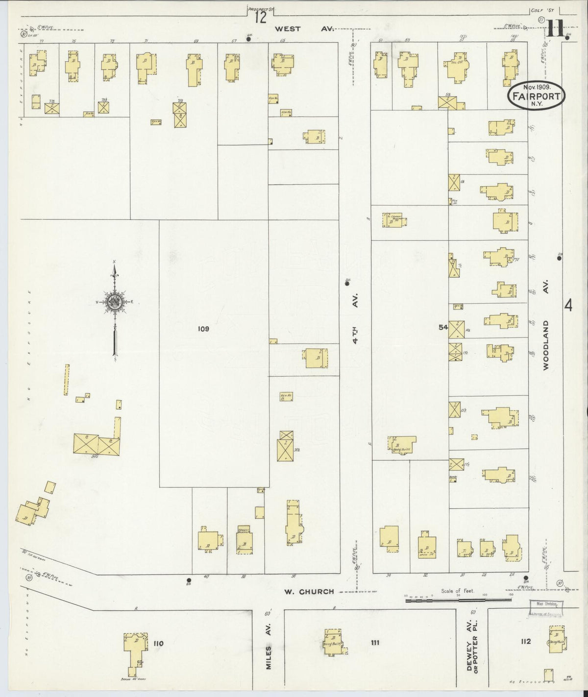 Sanborn Fire Insurance Map from Fairport, Monroe County, New York (1909), Sheet #0011 - Historic Sanborn Fire Insurance Map Print, vintage old map wall art, antique decor, genealogy gift, New York New York map