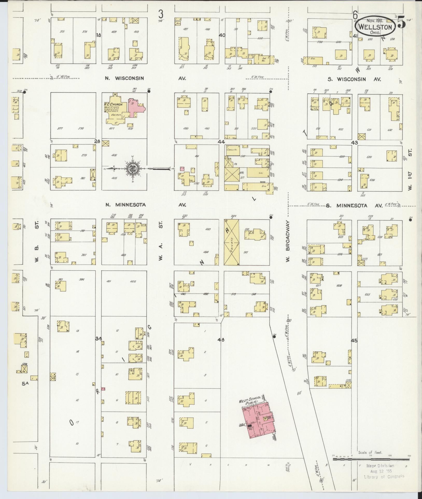 Sanborn Fire Insurance Map from Wellston, Jackson County, Ohio (1911), Sheet #0005 - Complete Map Set gallery image, historic Sanborn map, vintage wall art, Ohio Ohio