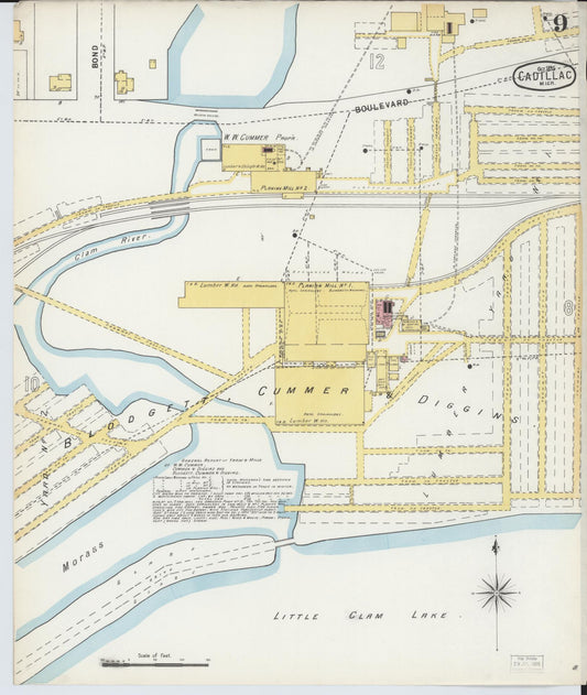 Sanborn Fire Insurance Map from Cadillac, Wexford County, Michigan (1895), Sheet #0009 - Historic Sanborn Fire Insurance Map Print, vintage old map wall art, antique decor, genealogy gift, Michigan Michigan map