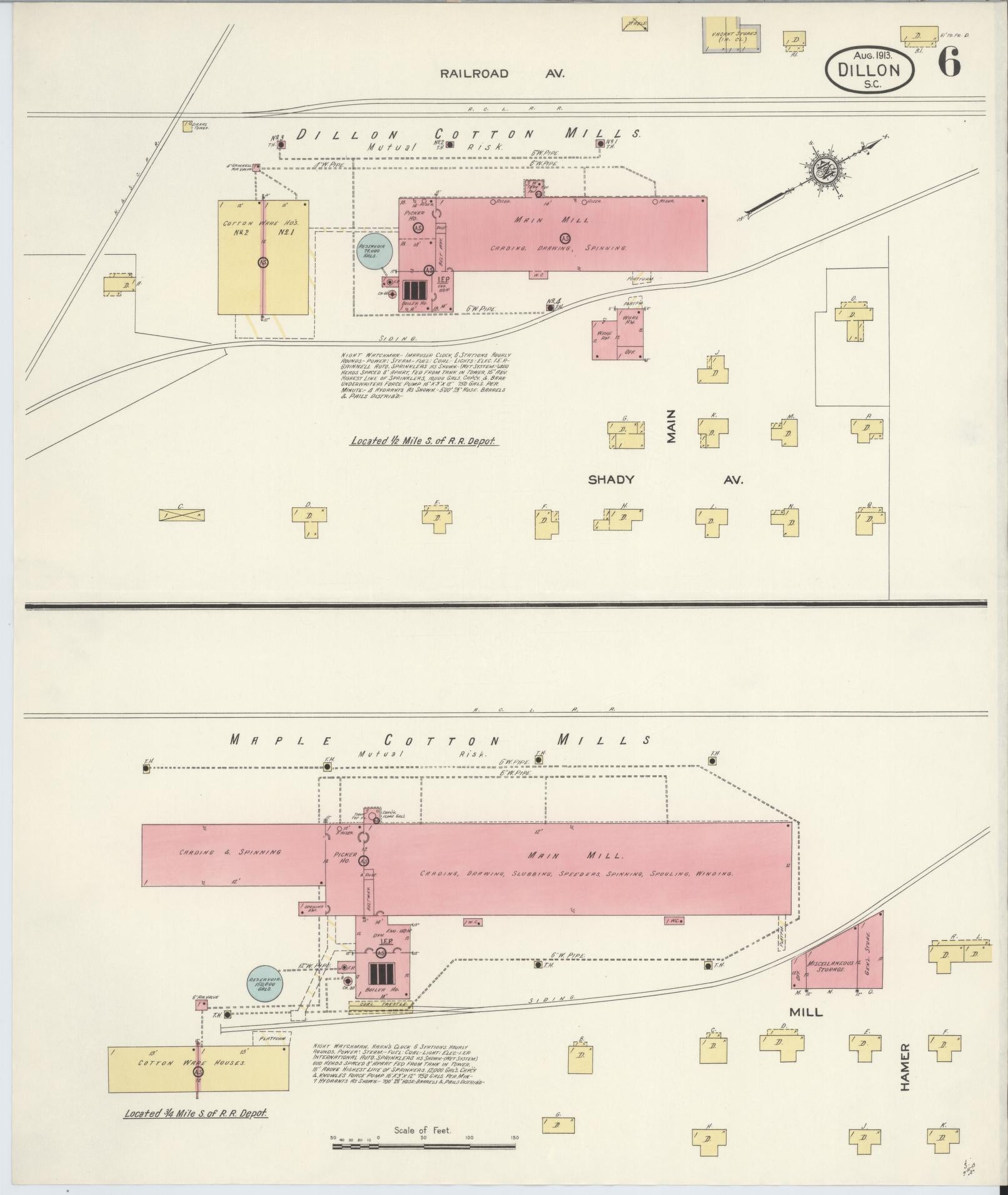 Sanborn Fire Insurance Map from Dillon, Dillon County, South Carolina (1913), Sheet #0006 - Complete Map Set gallery image, historic Sanborn map, vintage wall art, South Carolina South Carolina
