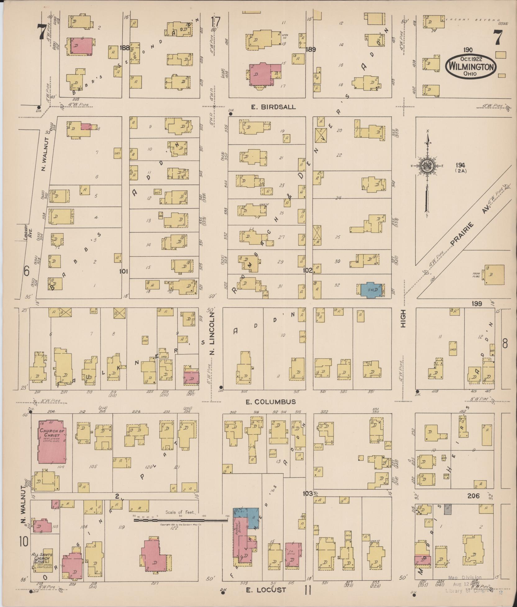 Sanborn Fire Insurance Map from Wilmington, Clinton County, Ohio (1922), Sheet #0007 - Complete Map Set gallery image, historic Sanborn map, vintage wall art, Ohio Ohio