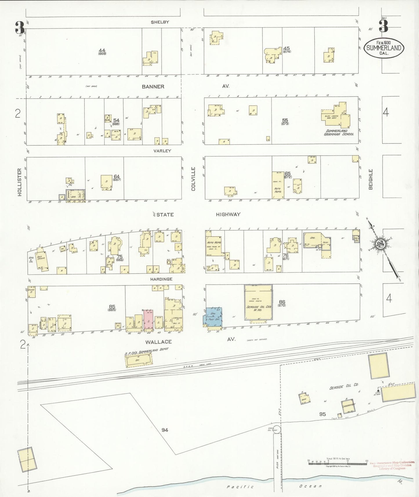 Sanborn Fire Insurance Map from Summerland, Santa Barbara County, California (1930), Sheet #0003 - Complete Map Set gallery image, historic Sanborn map, vintage wall art, California California