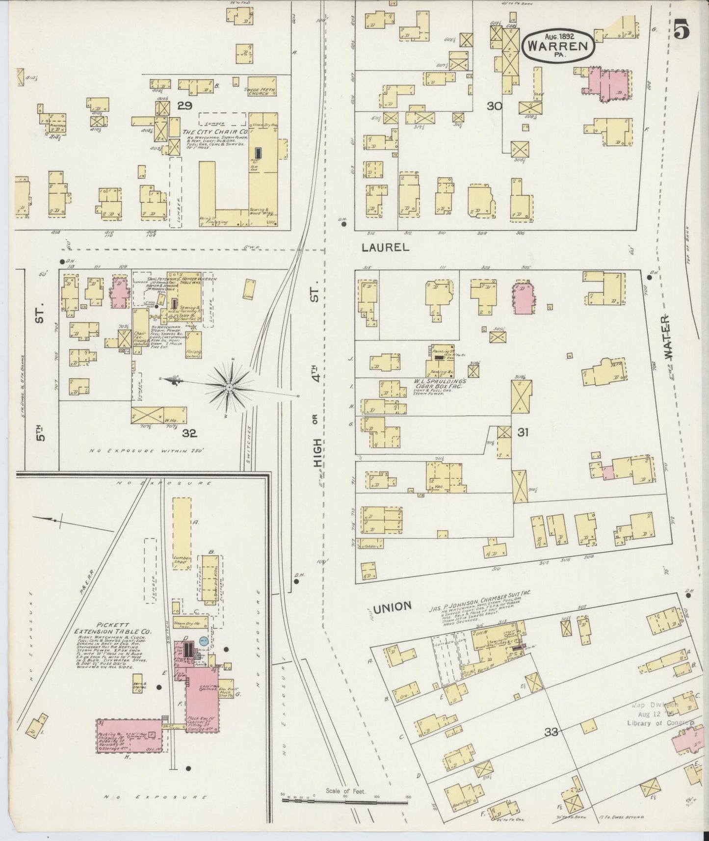 Sanborn Fire Insurance Map from Warren, Warren County, Pennsylvania (1892), Sheet #0005 - Complete Map Set gallery image, historic Sanborn map, vintage wall art, Pennsylvania Pennsylvania