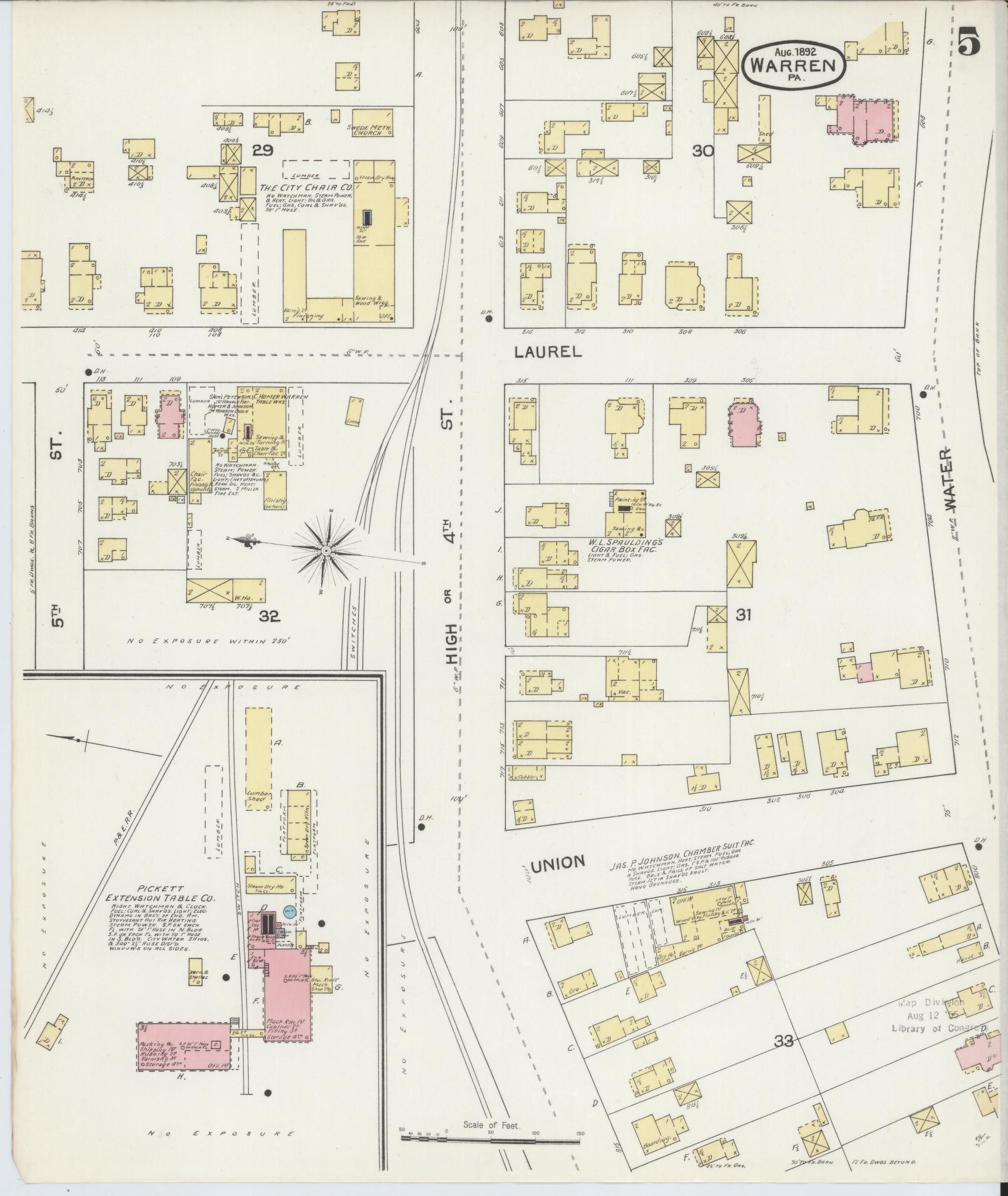 Sanborn Fire Insurance Map from Warren, Warren County, Pennsylvania (1892), Sheet #0005 - Complete Map Set gallery image, historic Sanborn map, vintage wall art, Pennsylvania Pennsylvania