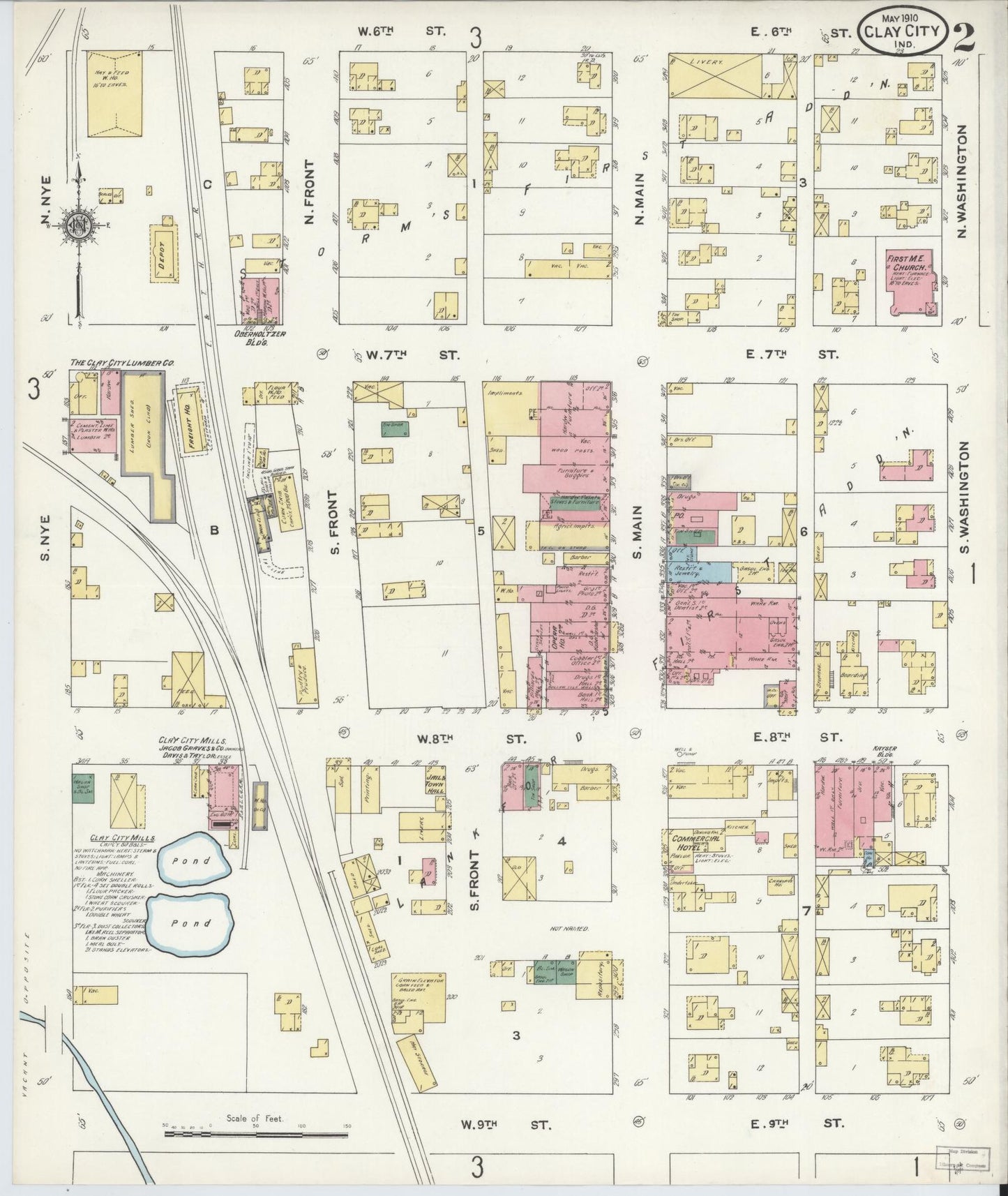 Sanborn Fire Insurance Map from Clay City, Clay County, Indiana (1910), Sheet #0002 - Complete Map Set gallery image, historic Sanborn map, vintage wall art, Indiana Indiana