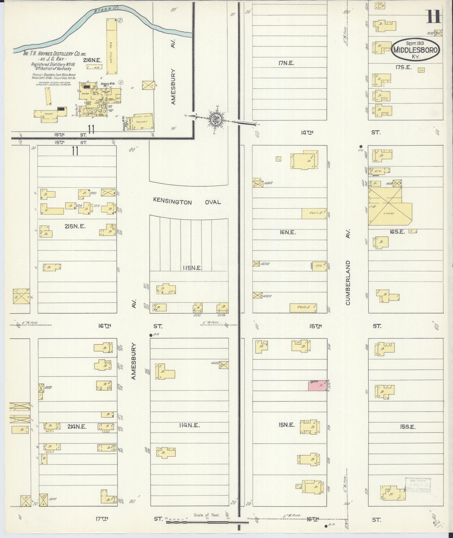 Sanborn Fire Insurance Map from Middlesboro, Bell County, Kentucky (1913), Sheet #0011 - Complete Map Set gallery image, historic Sanborn map, vintage wall art, Kentucky Kentucky