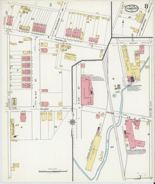 Sanborn Fire Insurance Map from Hamburg, Berks County, Pennsylvania (1919), Sheet #0008 - Historic Sanborn Fire Insurance Map Print, vintage old map wall art, antique decor, genealogy gift, Pennsylvania Pennsylvania map