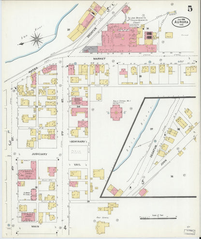 Sanborn Fire Insurance Map from Aurora, Dearborn County, Indiana (1906), Sheet #0005 - Historic Sanborn Fire Insurance Map Print, vintage old map wall art, antique decor, genealogy gift, Indiana Indiana map