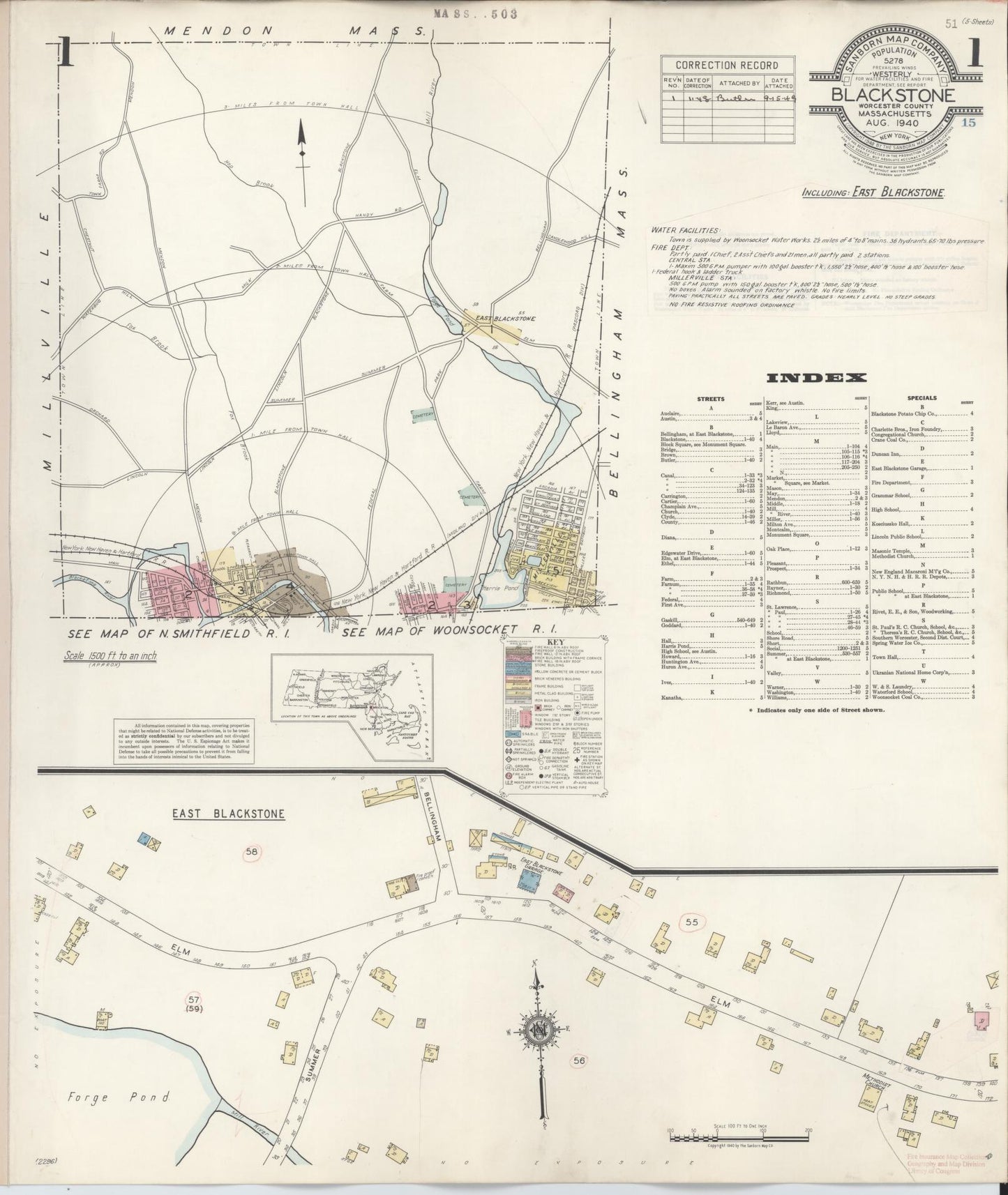Sanborn Fire Insurance Map from Blackstone, Worcester County, Massachusetts. (1948) – Historic Sanborn Fire Insurance Map Print
