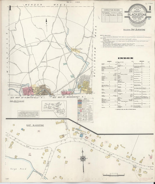 Sanborn Fire Insurance Map from Blackstone, Worcester County, Massachusetts. (1948) – Historic Sanborn Fire Insurance Map Print