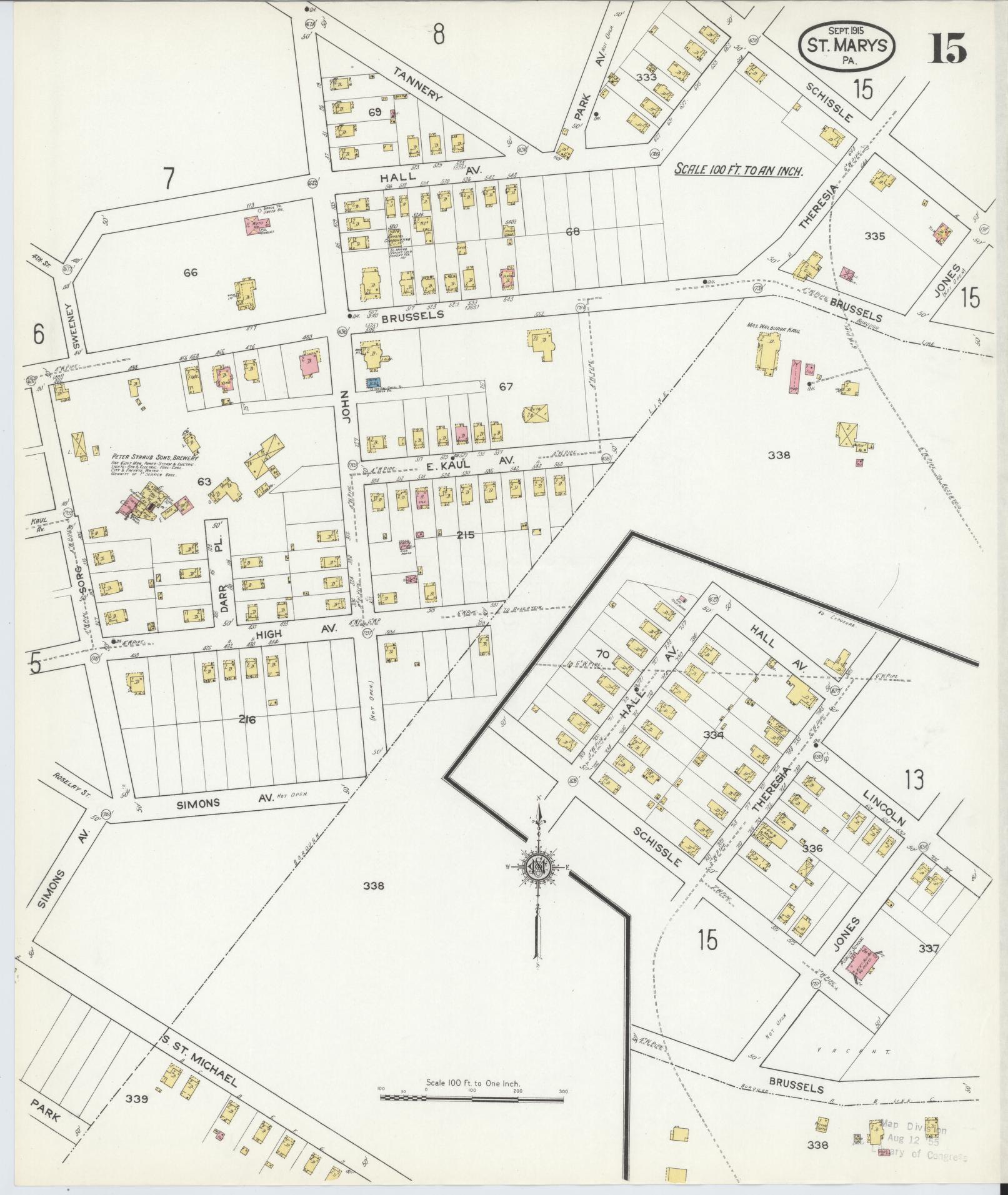 Sanborn Fire Insurance Map from Saint Marys, Elk County, Pennsylvania (1915), Sheet #0015 - Complete Map Set gallery image, historic Sanborn map, vintage wall art, Pennsylvania Pennsylvania
