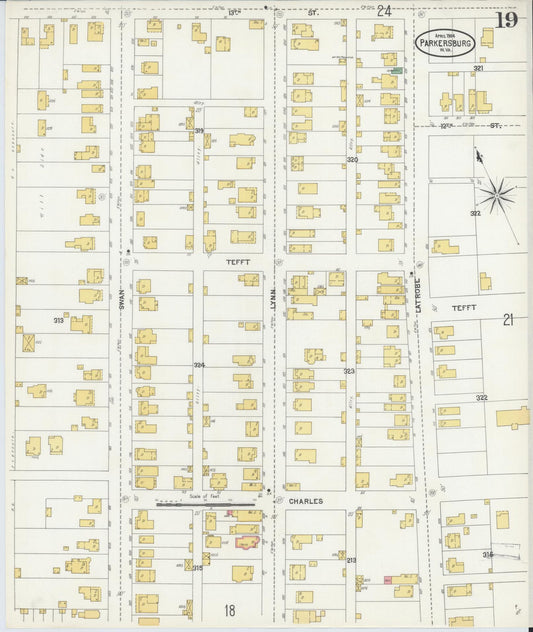Sanborn Fire Insurance Map from Parkersburg, Wood County, West Virginia (1904), Sheet #0019 - Historic Sanborn Fire Insurance Map Print, vintage old map wall art, antique decor, genealogy gift, West Virginia West Virginia map