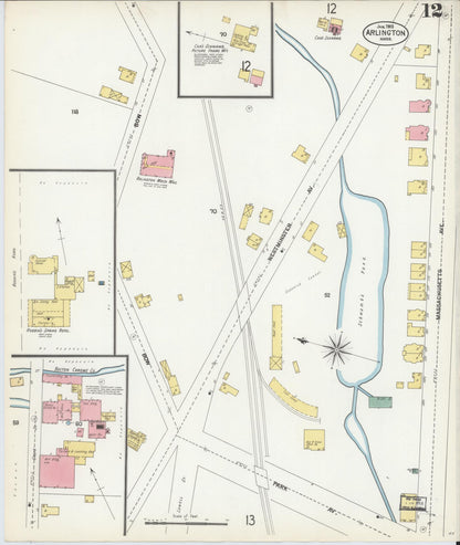 Sanborn Fire Insurance Map from Arlington, Middlesex County, Massachusetts (1903), Sheet #0012 - Historic Sanborn Fire Insurance Map Print, vintage old map wall art, antique decor, genealogy gift, Massachusetts Massachusetts map