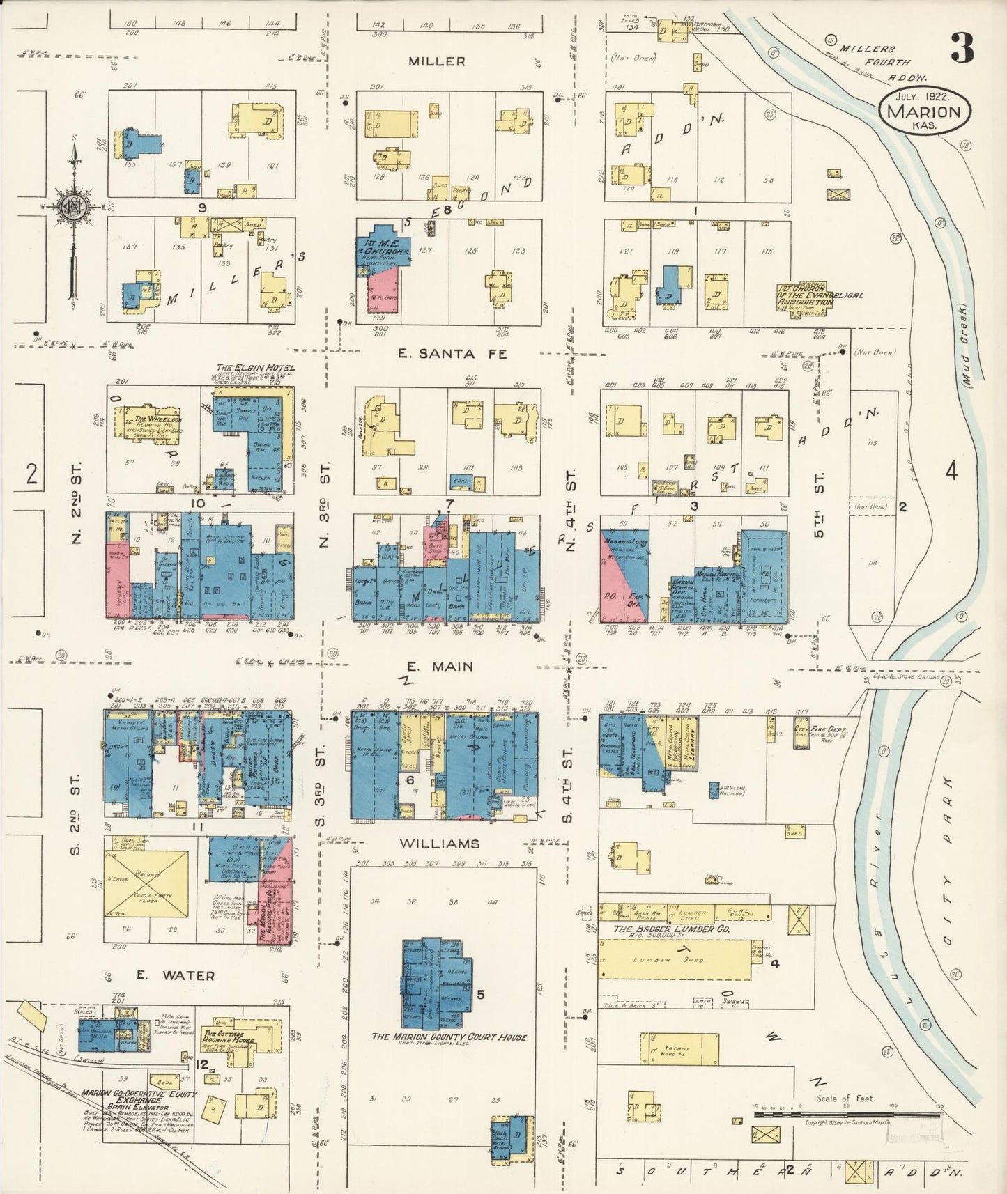 Sanborn Fire Insurance Map from Marion, Marion County, Kansas (1922), Sheet #0003 - Complete Map Set gallery image, historic Sanborn map, vintage wall art, Kansas Kansas